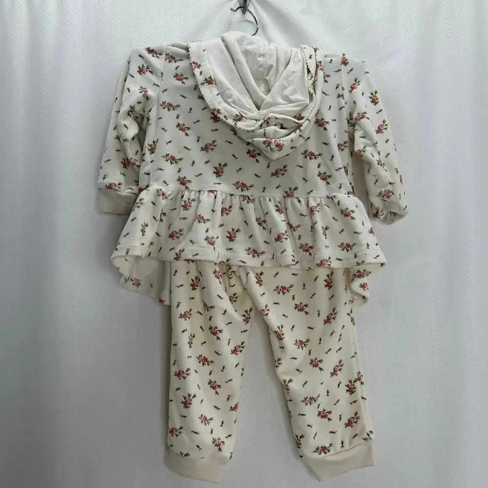 Ralph Lauren white velour track suit 24 mos. Rose print hoodie 2 piece